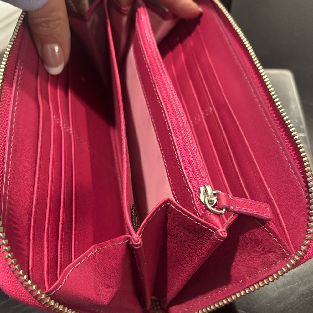 COACH Pink Signature Stripe Zip Around Wallet | Accordion Continental - Picture 10 of 14